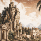Papel pintado Ancient Riviera: mural arquitectónico pintado a mano para interiores clásicos
