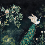 Nocturne Peacock Chinoiserie Wallpaper – Available in Printed and Embossed Versions for Elegant Interiors
