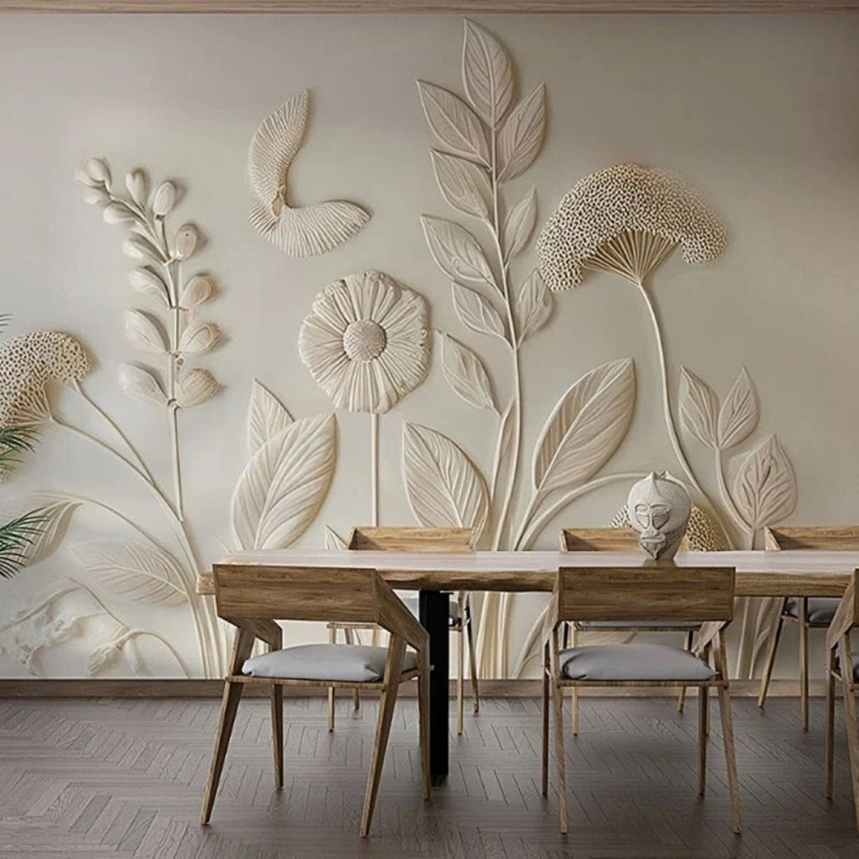 Papel pintado en relieve Botanical Harmony: para interiores sofisticados y atemporales
