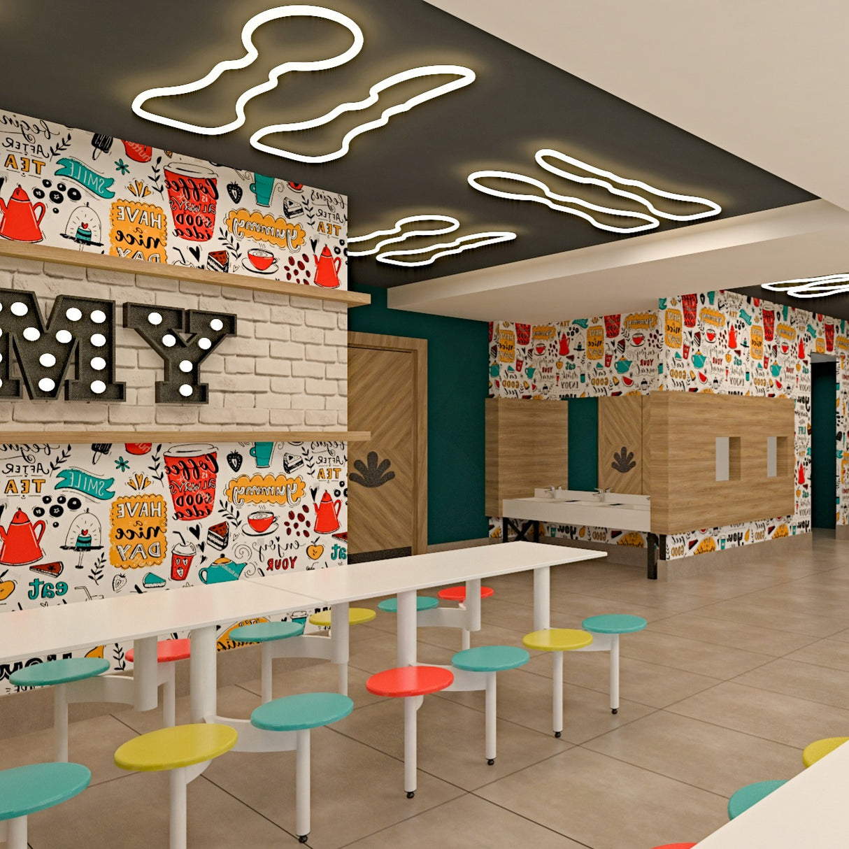 Private Middle School Dining Hall Concept Design & Fit-Out Works in multiple cities - Vibrant & Functional Dining Spaces