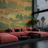Golden Terrain Wallpaper – Artistic Landscape Mural for Tranquil Interiors