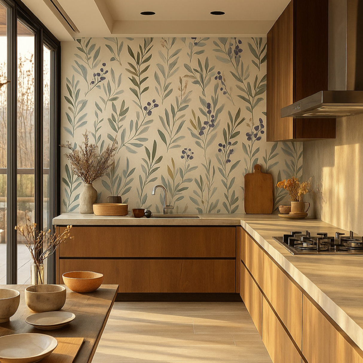 Olive Grove Harmony I Wallpaper – Soft Botanical Elegance for Serene Interiors