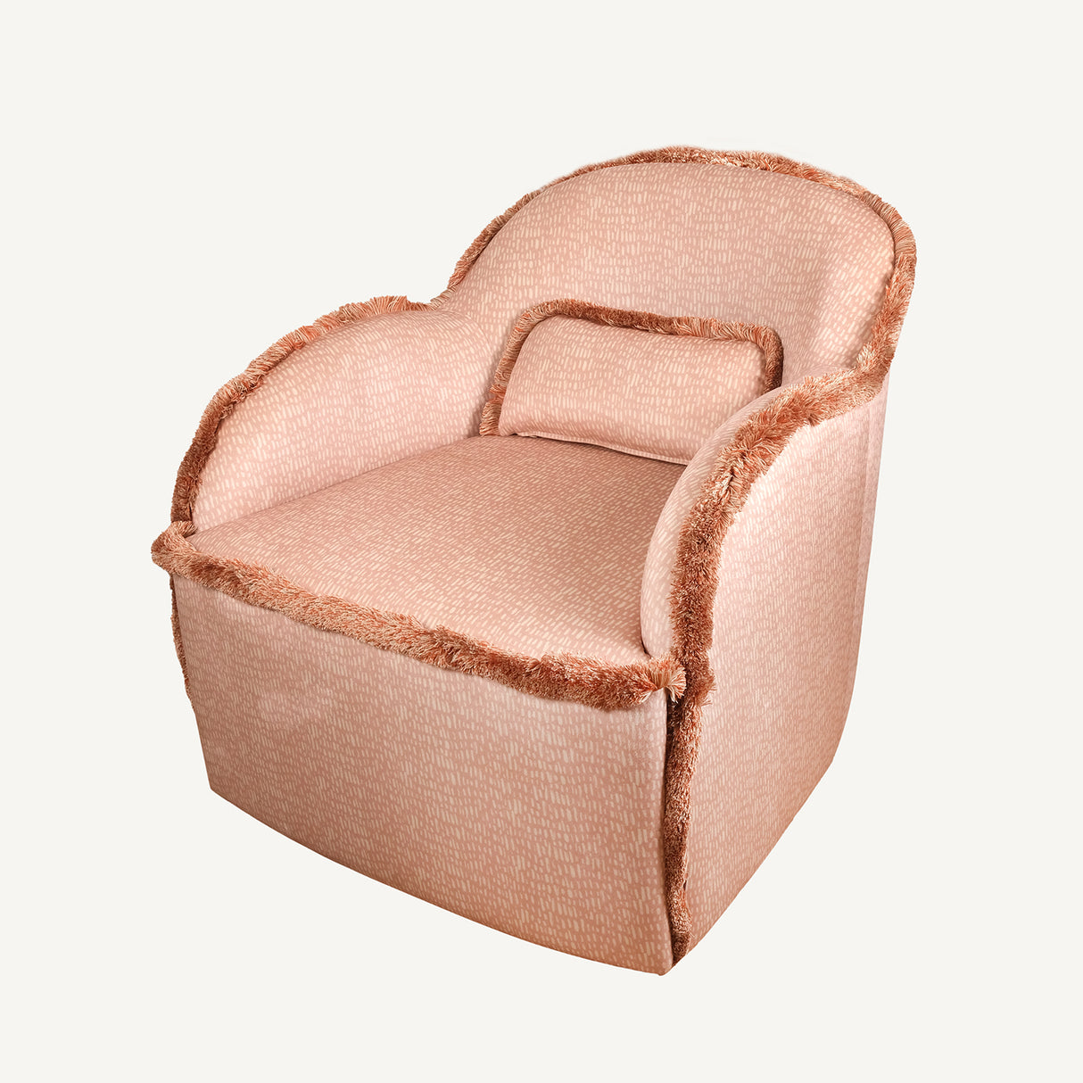 Pembe Koltuk – Polyester Kadife Kumaşlı, Geometrik Desenli Ahşap Koltuk