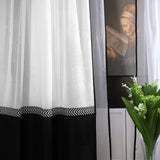 Boro – Cortina negra con borde geométrico en zigzag en blanco y negro – Para interiores modernos y decorativos