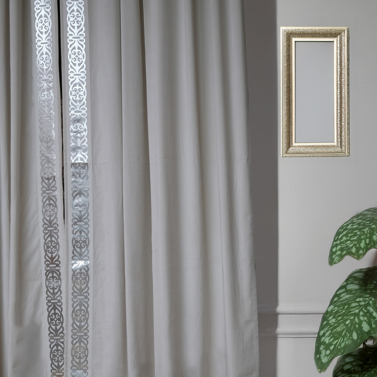 Rada – White Drapery Curtain With Luxury Silver Faux-Leather Border – For Modern & Refined Interiors