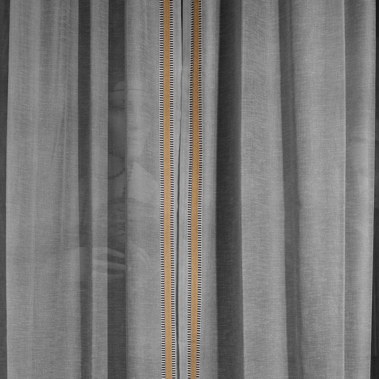 Sauro - Mustard Bouclé Line Sheer Linen-Look Curtain With Premium Mustard Bouclé Trim – For Stylish Contemporary Interiors