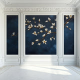 Midnight Magnolia Wallpaper – Elegant Floral Mural with Bird Motif for Serene Interiors