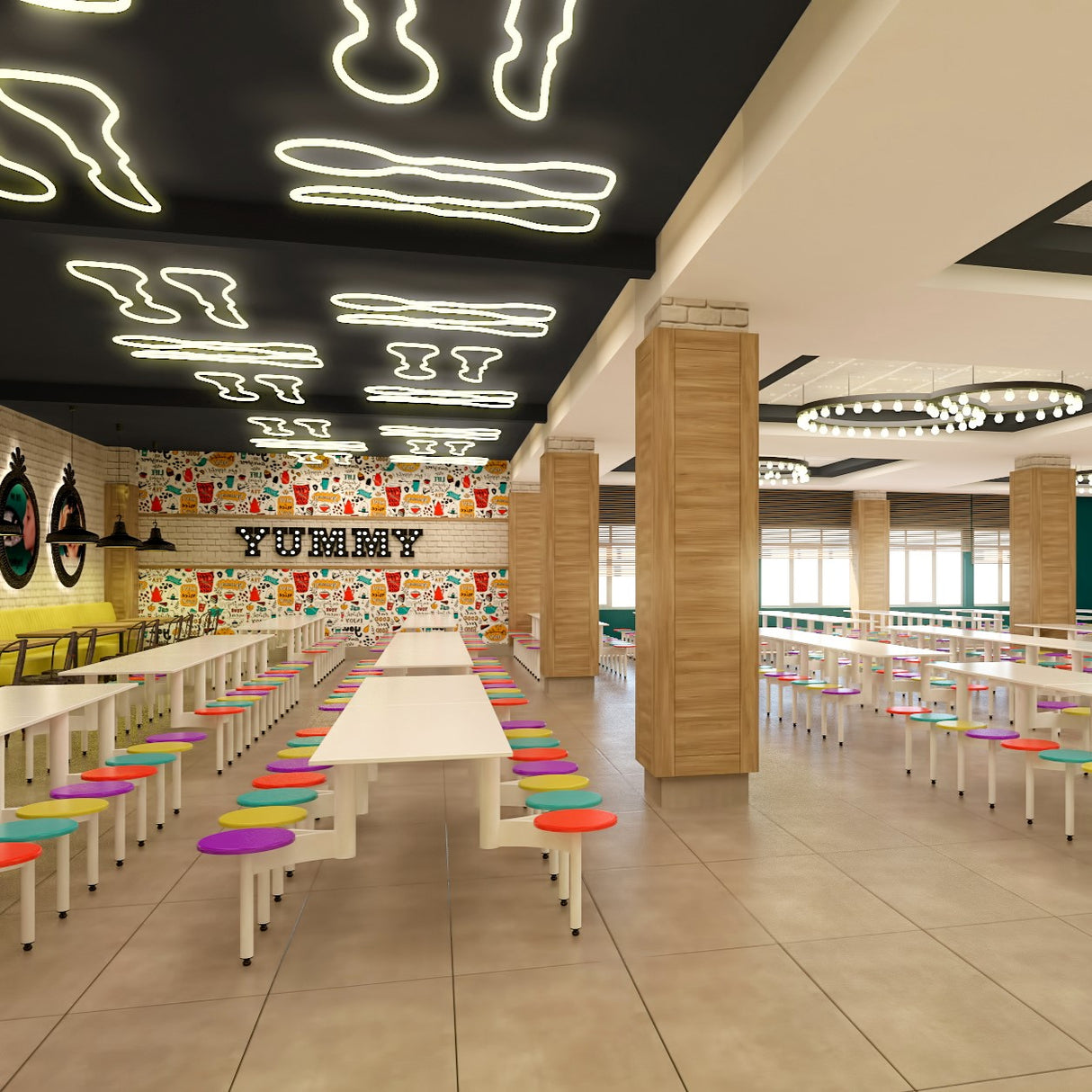 Private Middle School Dining Hall Concept Design & Fit-Out Works in multiple cities - Vibrant & Functional Dining Spaces
