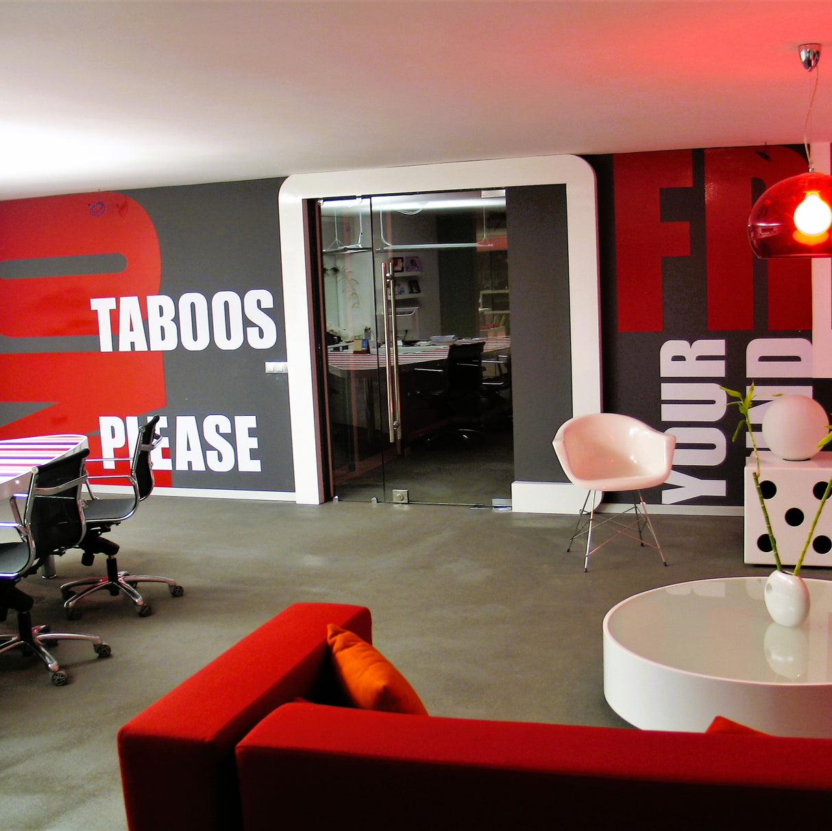 Graphic Design Studio Interior Design and Fit-Out Works - Red, White, Black & Grey Creative Workspace