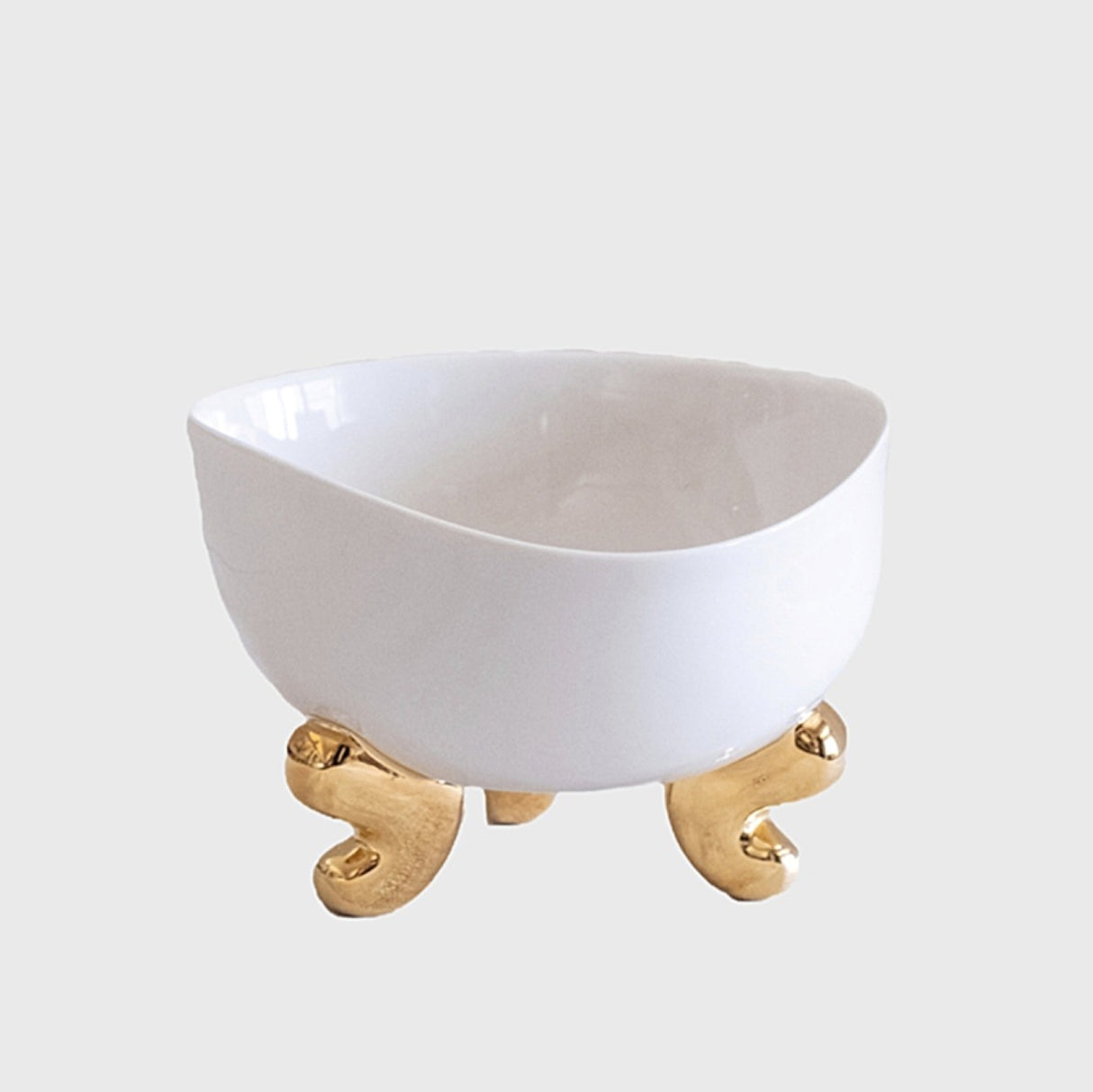 Lion Footed Bowl, White - Elegant Tableware With 24K Gold Details for Stylish Interiors