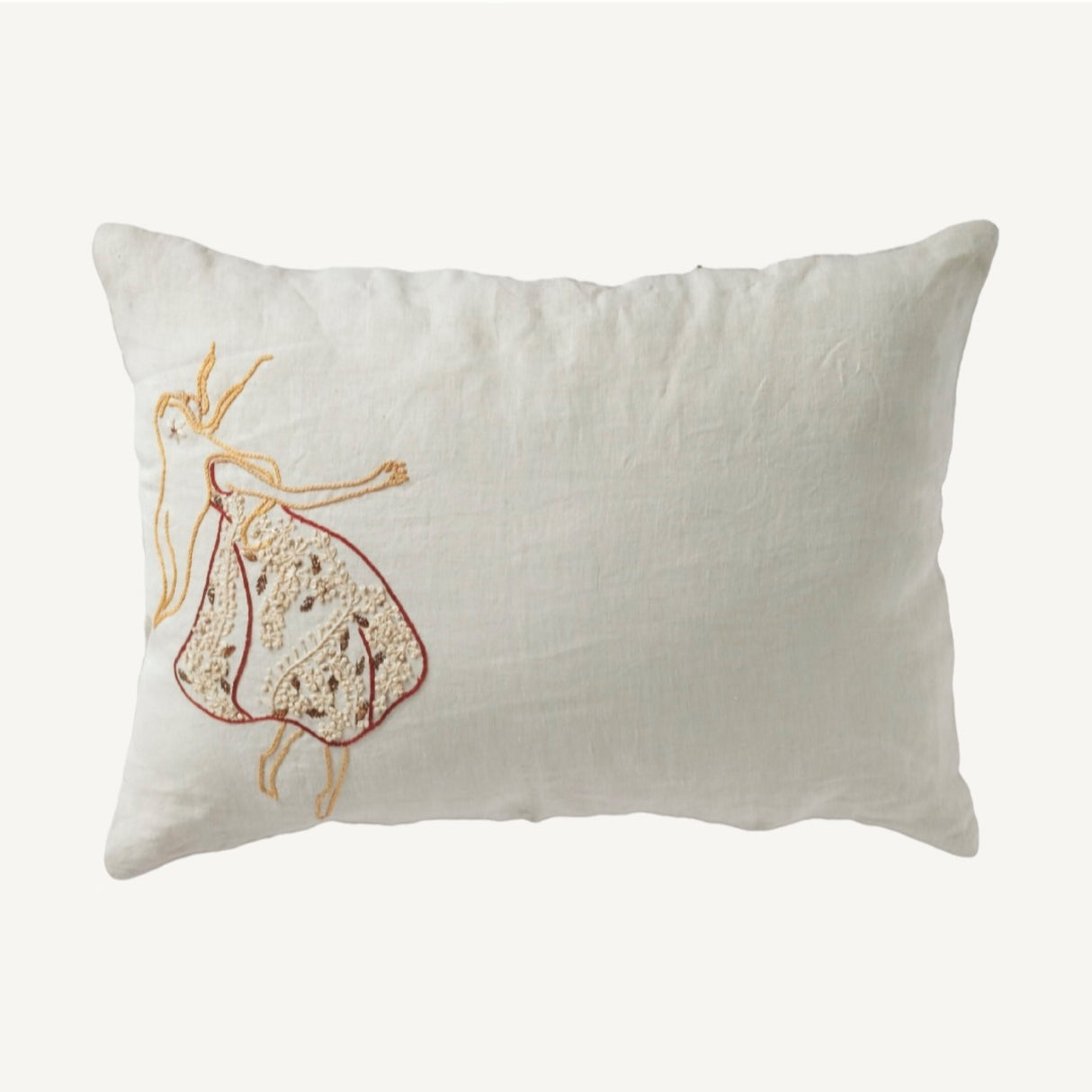 Sufi White Hand Embroidered Linen Cushion – Elegant Home Décor Accent for Stylish Interiors