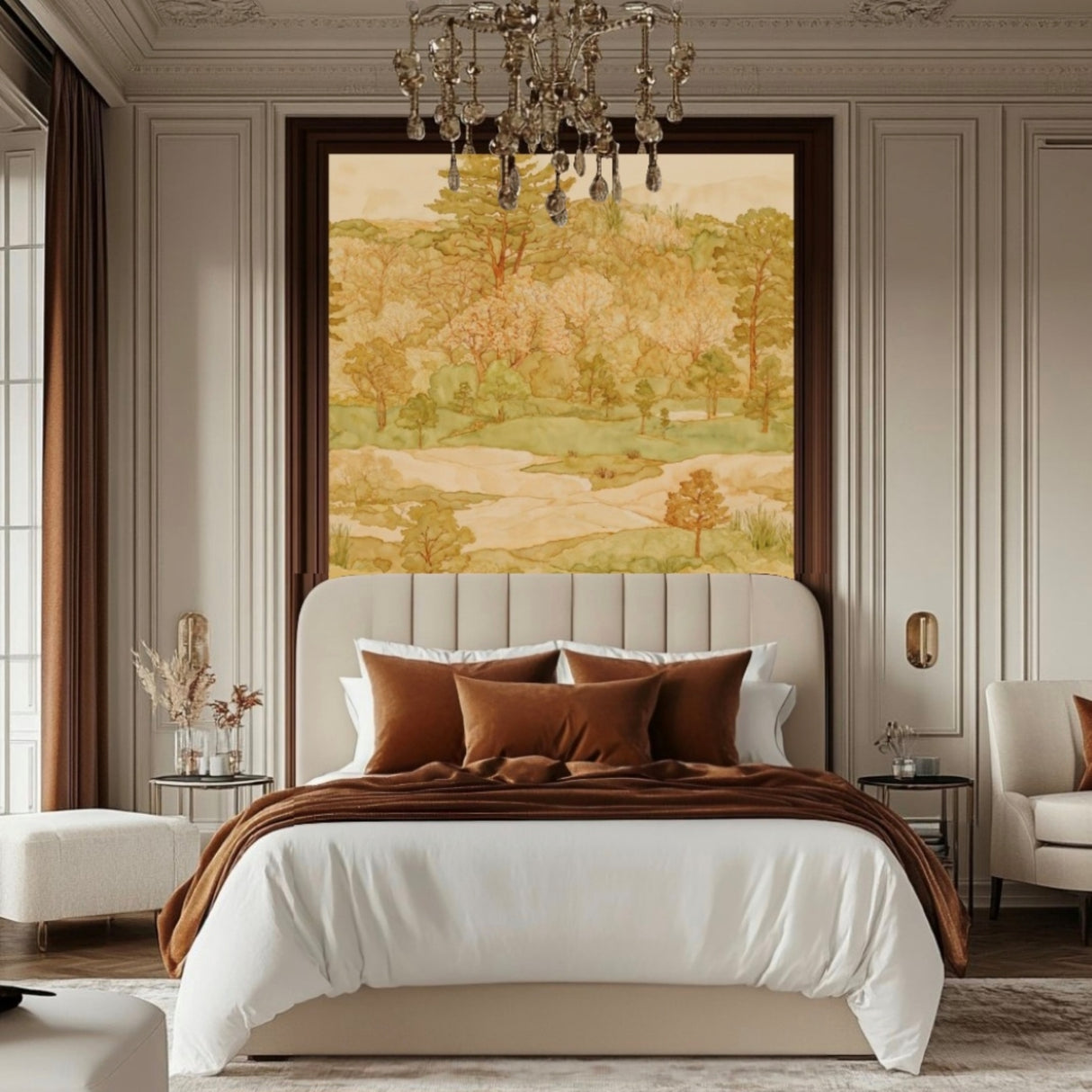 Golden Grove Mural Wallpaper – Hand-Painted Landscape for Timeless Interiors