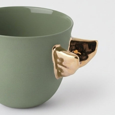Volans Cup Green, 220 ml – Elegant Coffee Cup with 24K Gold Details for Stylish Homes