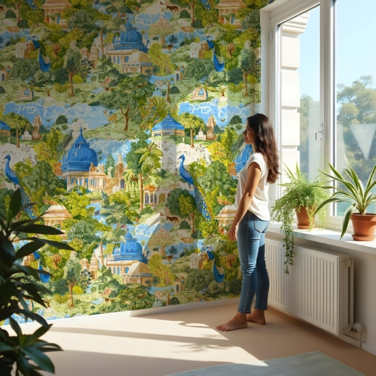 Papel pintado Royal Eden – Azul y verde – Disponible en versiones impresas y en relieve para interiores elegantes