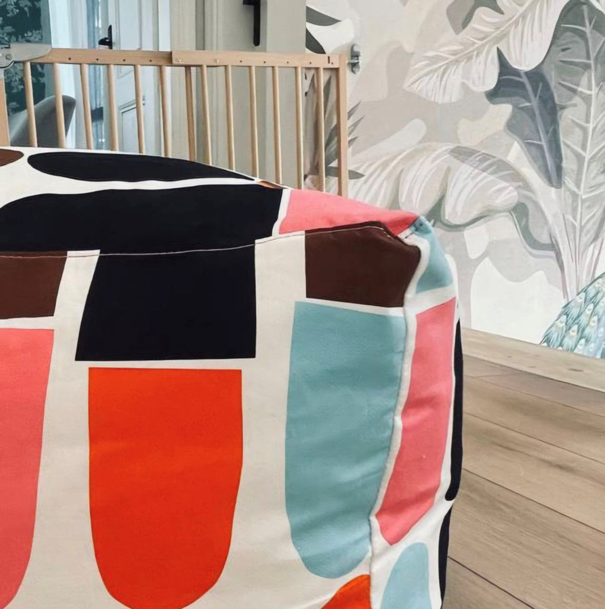 Capsula Pouf – Handmade Ottoman Seat with Marimekko Fabric Geometric Pattern