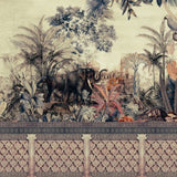 Exotic Jungle & Elephants Wallpaper – Botanical Heritage Mural for Elegant Interiors – Beige Effect