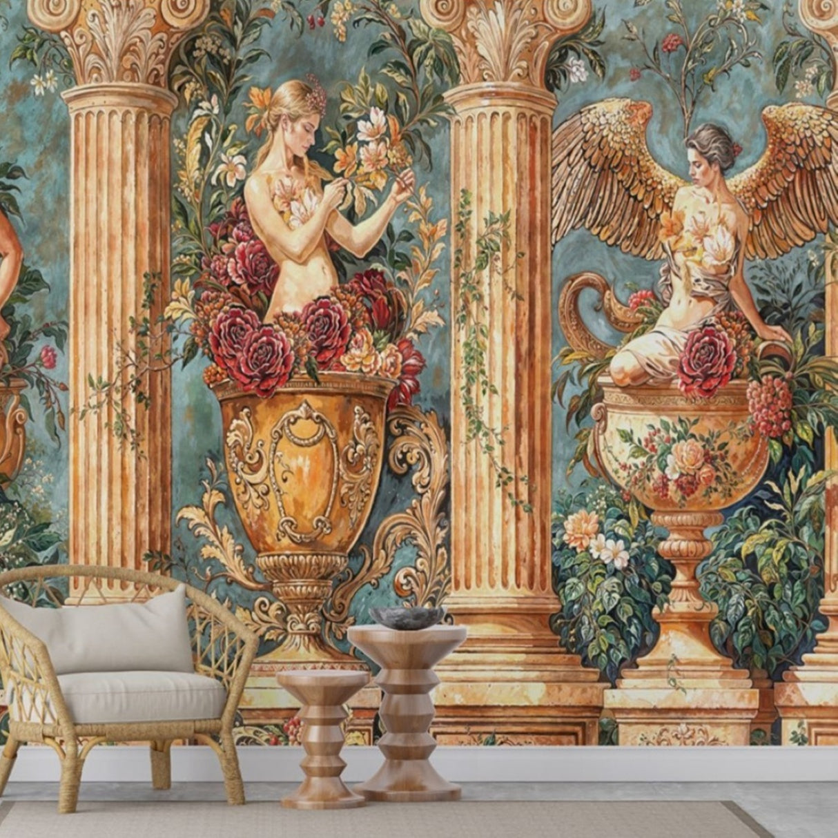Baroque Muse Mural Wallpaper – Available in Printed and Embossed Versions for Grand Interiors