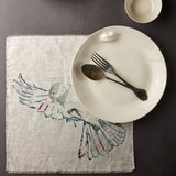 Enchanted Forest, Birds' Wings Hand Embroidered Linen Napkin Set Of Two – Elegant Table Linen Décor for Stylish Tables