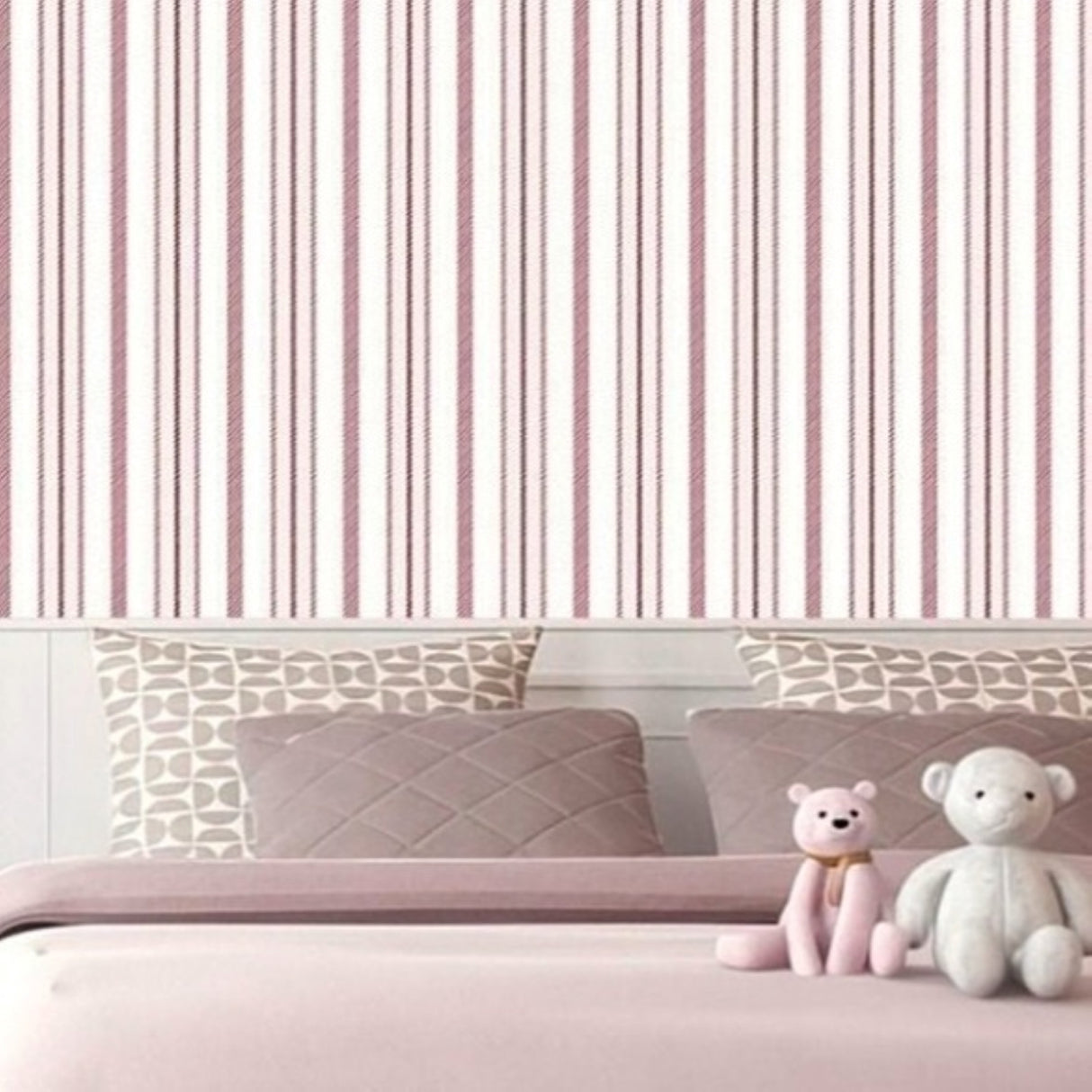 Vintage Pink & Ivory Stripes Wallpaper – Classic Linear Pattern for Soft & Modern Interiors
