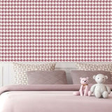 Vintage Pink & Ivory Houndstooth Wallpaper – Modern Geometric Pattern for Stylish Interiors
