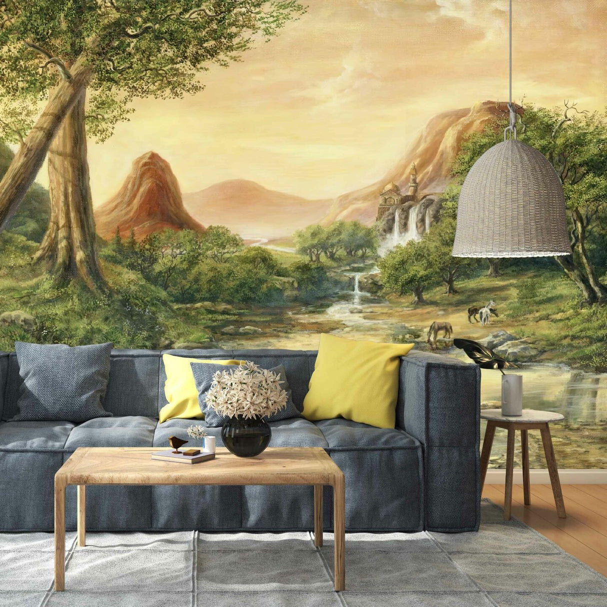 Wild Horses By The Mountain River Wallpaper – Nature-Inspired Wall Décor For Serene, Timeless Interiors