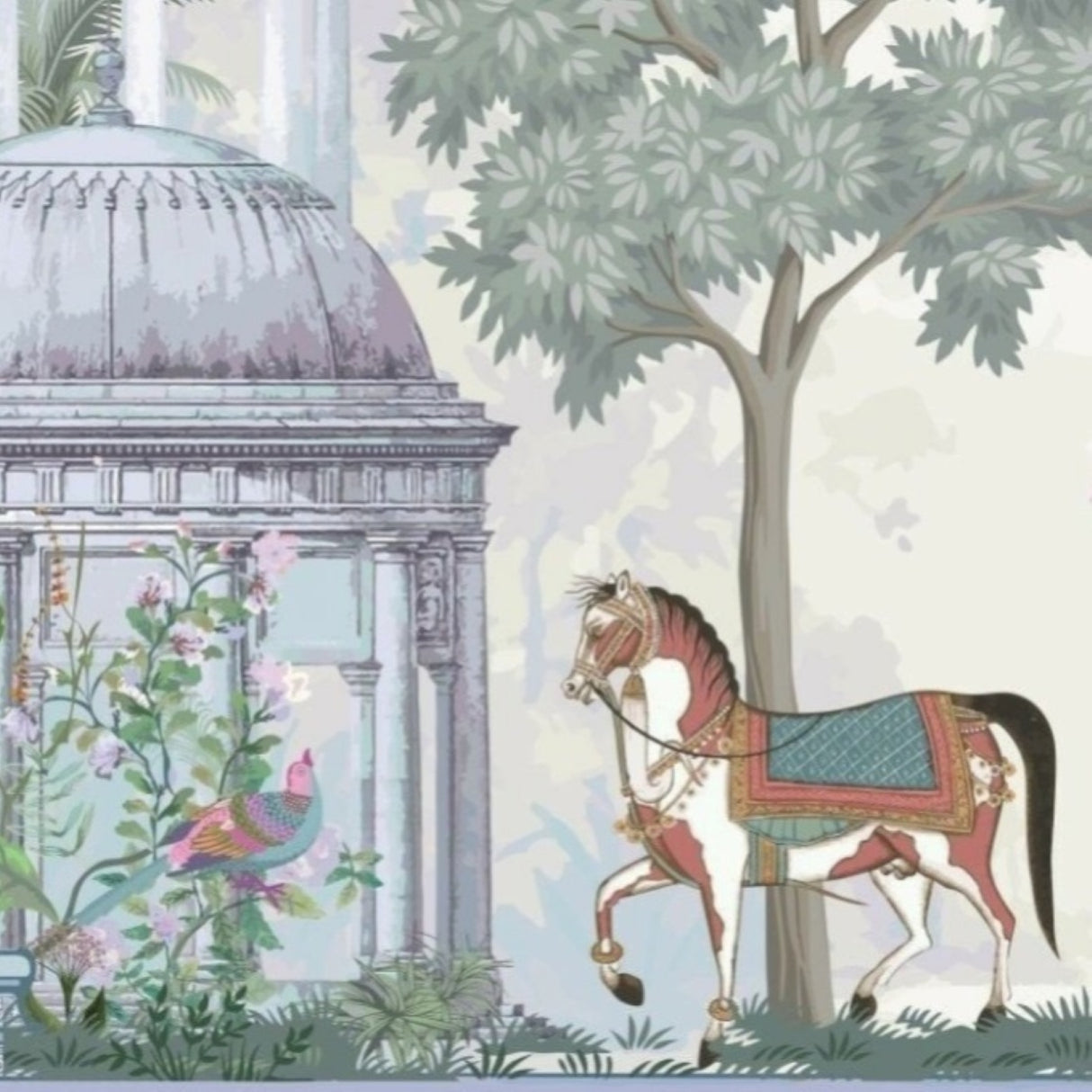 Royal Horse Of The Ancient Garden – Classical Mural for Sophisticated Interiors