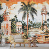 Golden Palaces & Palm Trees Wallpaper – Artistic Heritage Mural for Elegant Interiors