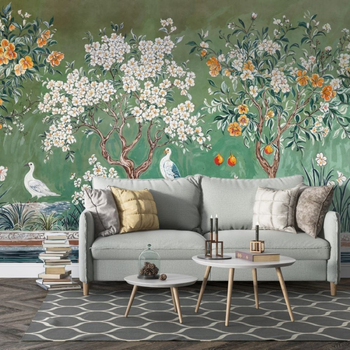 Verdant Garden Chinoiserie Wallpaper – Available in Printed and Embossed Versions for Elegant Interiors
