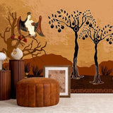 Angel Woman & Pomegranate Tree Wallpaper – Mythological Art Mural for Warm, Timeless Interiors