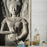 Far East Sculptural Relief 3D-Effect Wallpaper – Ancient Temple Art Mural for Timeless Interiors