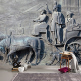 Mounted King In Riot Scene Wallpaper – Historic Bas-Relief Mural for Timeless Interiors
