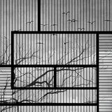 Papel pintado de ramas de árboles invernales y gaviotas: mural minimalista de naturaleza para interiores modernos