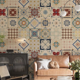 Mediterranean Vintage Tiles Wallpaper - Artistic Pattern Mural For Warm Interiors