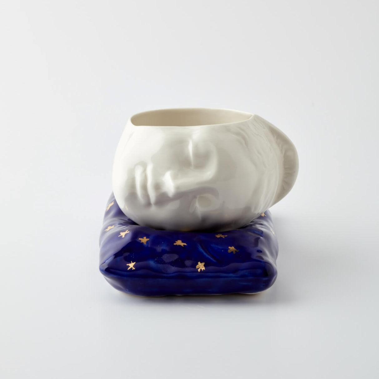 Sleeping Beauty Cup, 380ml & Pillow Set, Navy Blue - Elegant Tableware With 24K Gold Details for Stylish Interiors