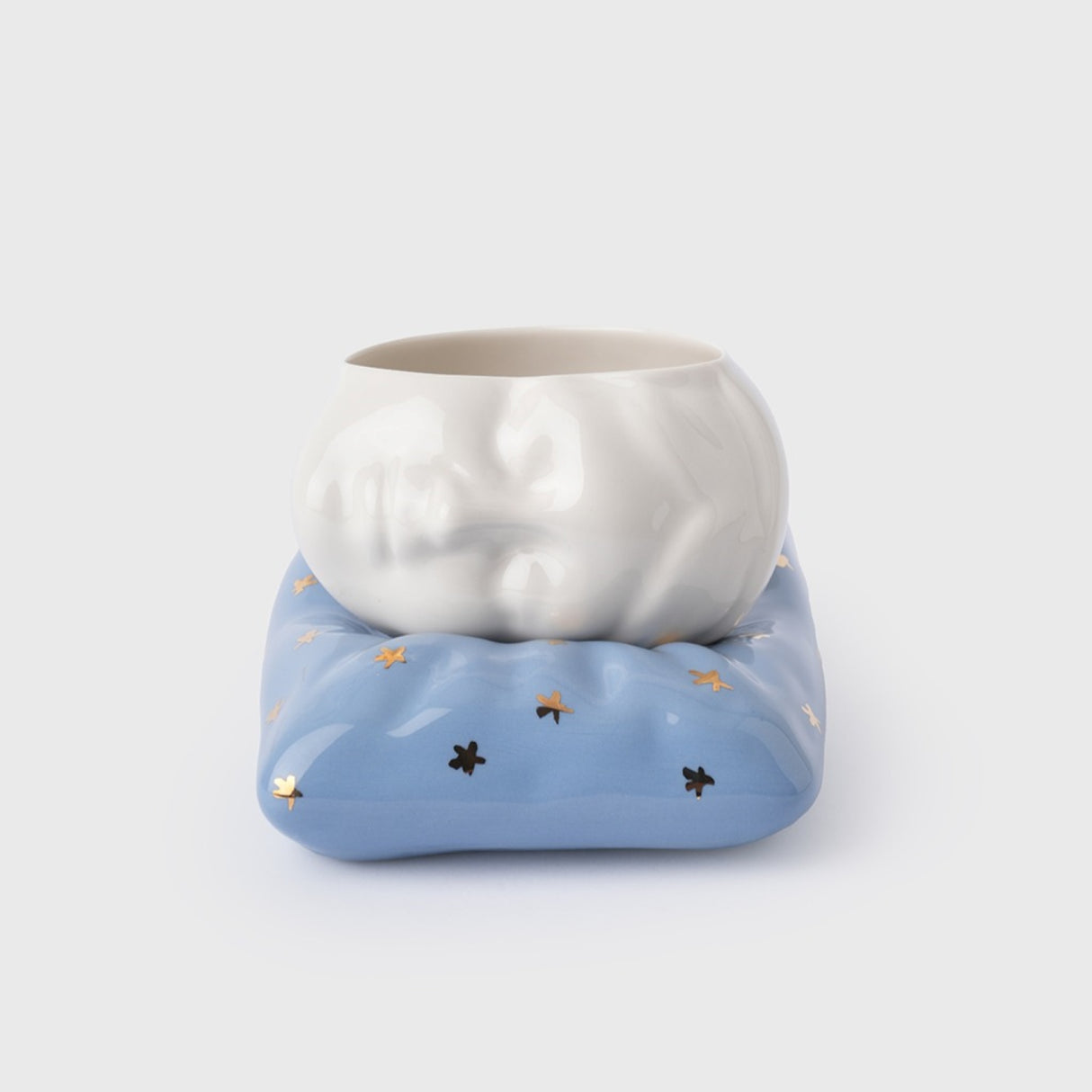 Juego de taza y almohada "La Bella Durmiente" (260 ml), color azul: vajilla elegante con detalles en oro de 24 quilates para interiores con estilo.