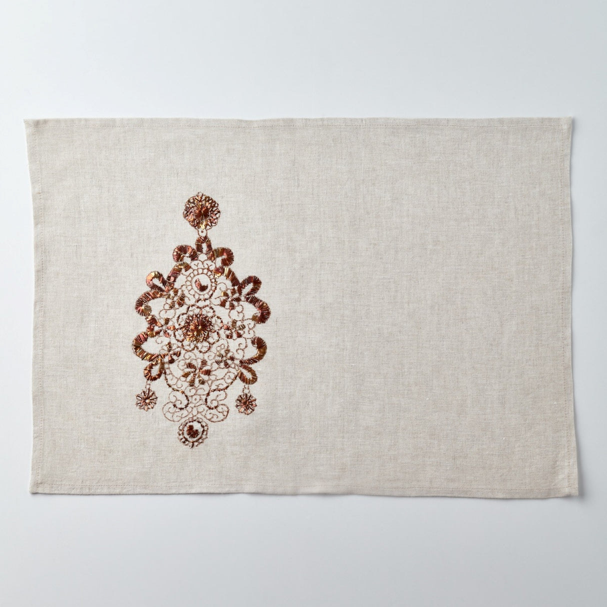 Earring Beige Hand Embroidered Linen Placemat Set Of Two – Elegant Home Décor Accent for Stylish Interiors