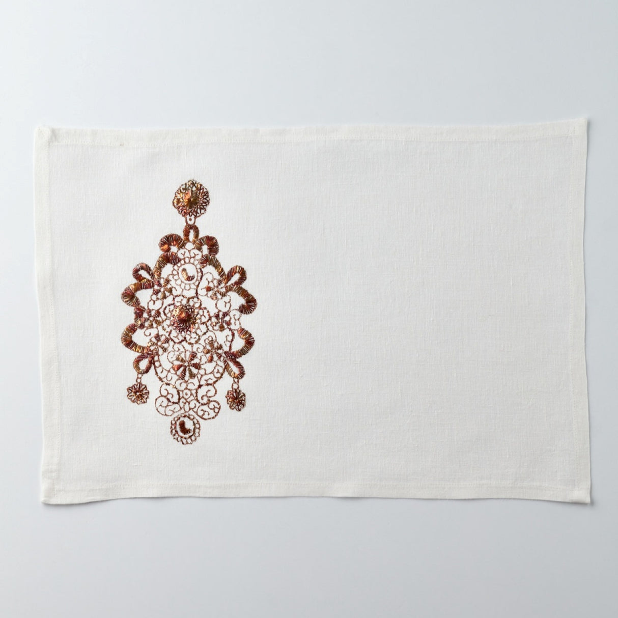 Earring White Hand Embroidered Linen Placemat Set Of Two – Elegant Home Décor Accent for Stylish Interiors