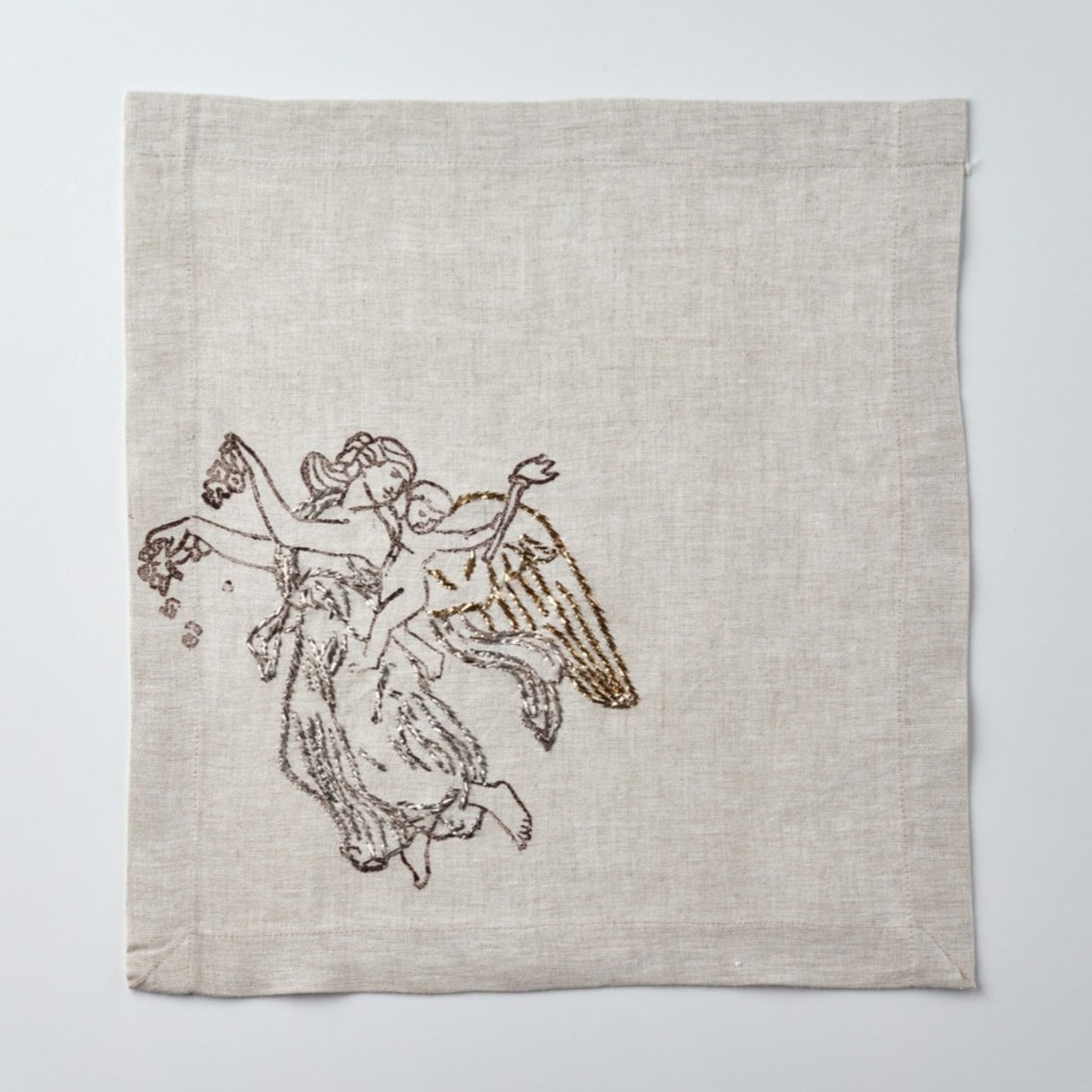 Relief "Mother" Hand Embroidered  Linen Napkin Set Of Two – Elegant Table Linen Décor for Stylish Tables