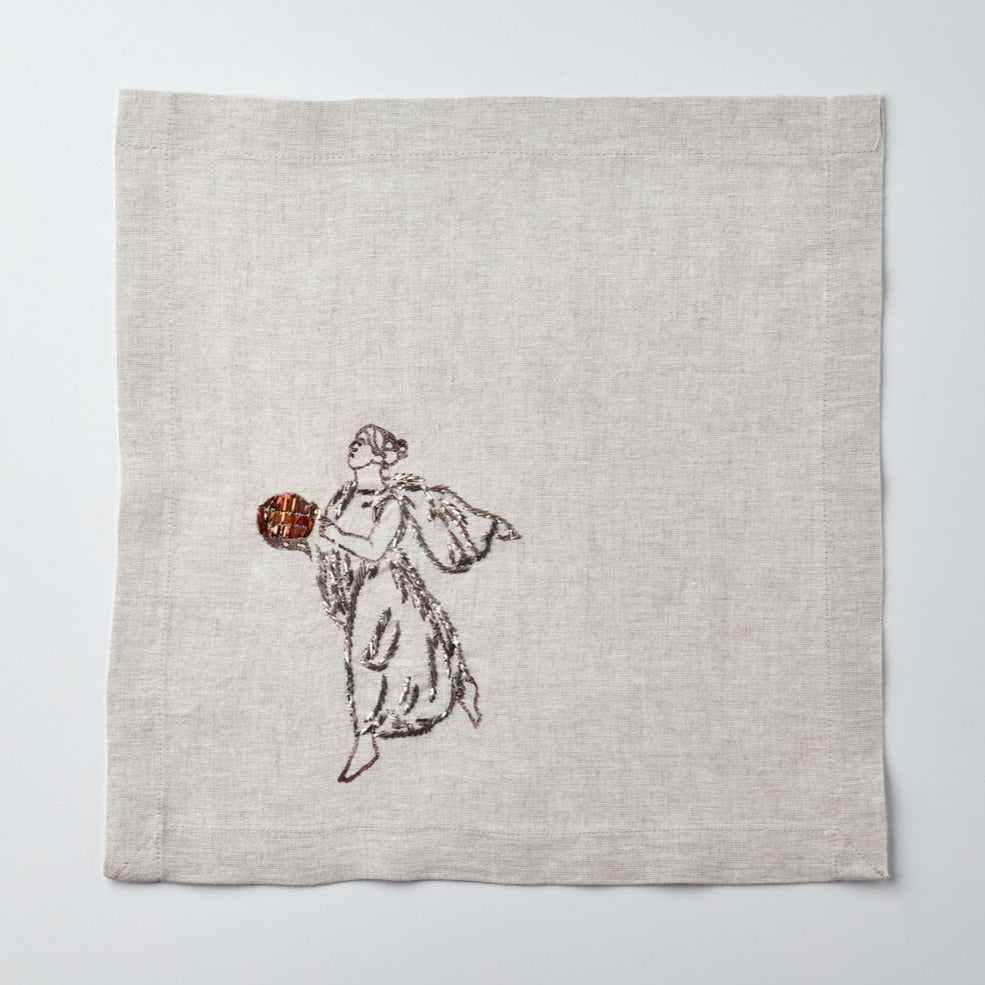 Relief "Singer" Hand Embroidered Linen Napkin Set Of Two – Elegant Table Linen Décor for Stylish Tables