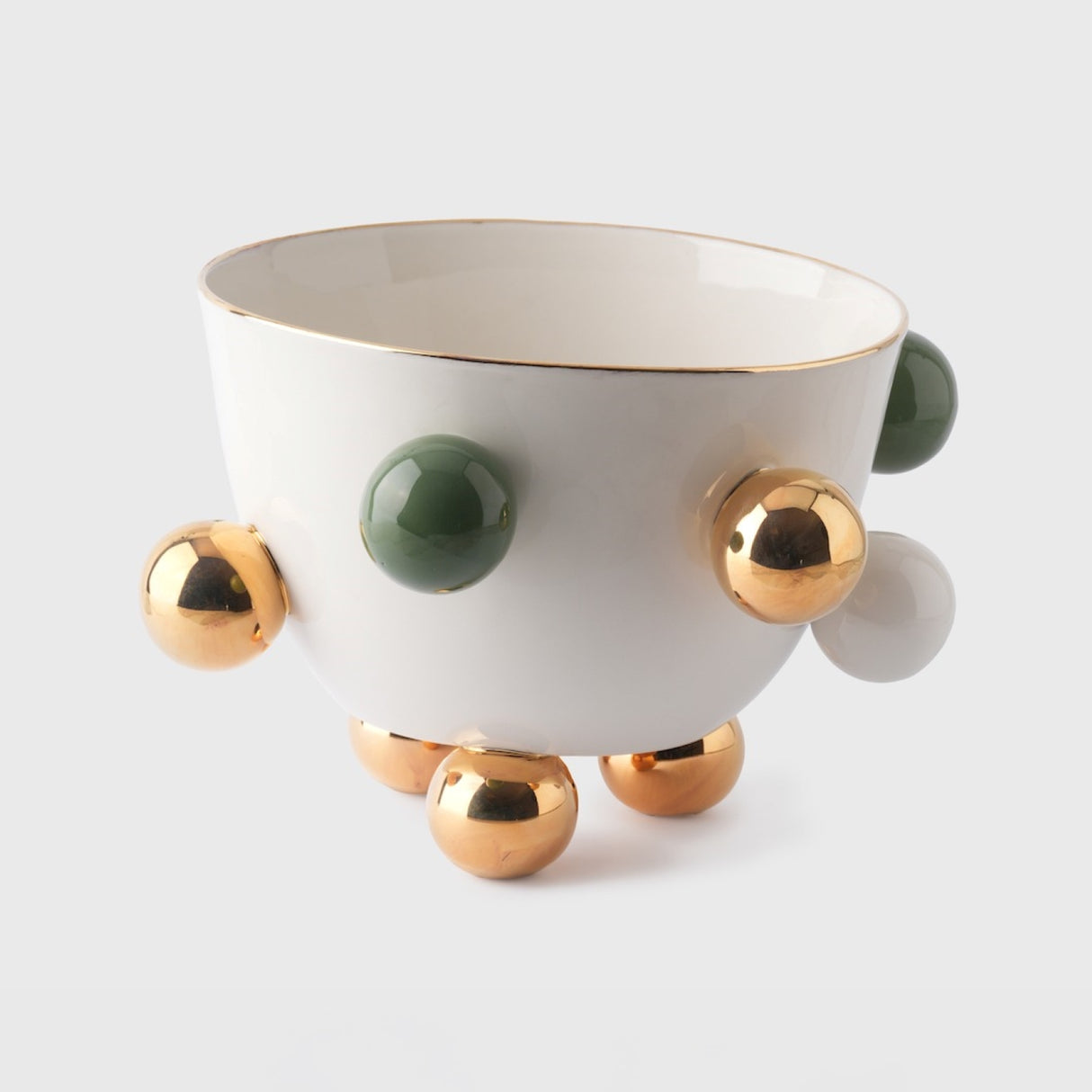 Cosmos Gold Bowl Green, 2000 ml - Elegant Tableware With 24K Gold Details for Stylish Tables