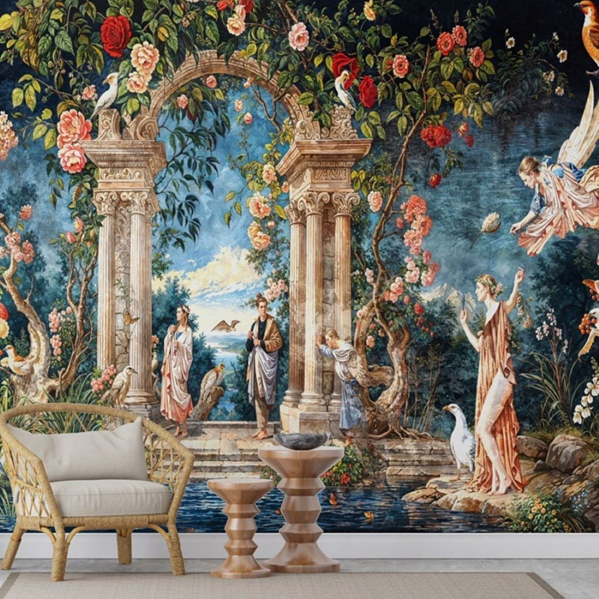 Mythic Garden Mural Wallpaper – Available in Printed and Embossed Versions for Sophisticated Interiors