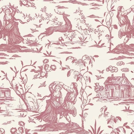 Vintage Pembe ve Fildişi Desenli Duvar Kağıdı – Zarif İç Mekanlar İçin Sanatsal Pastoral Tasarım