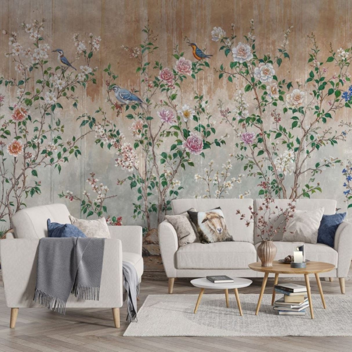 Sepia Garden Chinoiserie Wallpaper – Available in Printed and Embossed Versions for Elegant Interiors