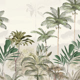 Papel pintado de palmeras tropicales suaves: mural artístico de naturaleza para interiores contemporáneos