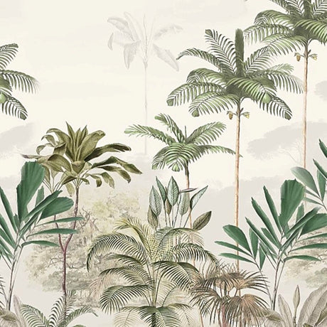 Papel pintado de palmeras tropicales suaves: mural artístico de naturaleza para interiores contemporáneos