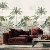 Papel pintado de palmeras tropicales suaves: mural artístico de naturaleza para interiores contemporáneos