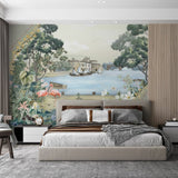 Flamingos & Ships At The Port Wallpaper – Vintage Maritime Wall Décor For Elegant, Timeless Interiors