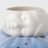 Juego de taza y almohada "La Bella Durmiente" (260 ml), color azul: vajilla elegante con detalles en oro de 24 quilates para interiores con estilo.
