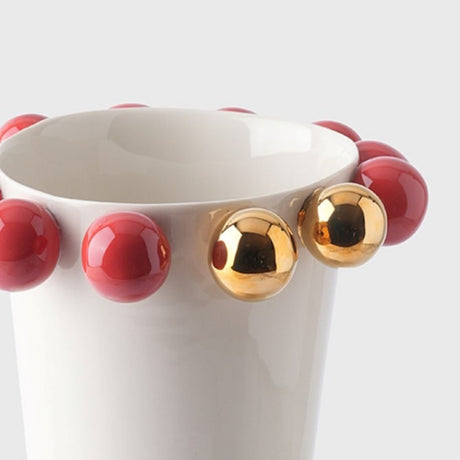 Cosmos Porselen Vazo Kırmızı - Şık İç Mekanlar İçin 24 Ayar Altın Detaylı Zarif Ev Dekorasyonu