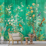 Emerald Aviary Chinoiserie Wallpaper – Available in Printed and Embossed Versions for Sophisticated Interiors